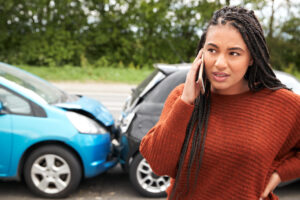 girl on the phone after accident