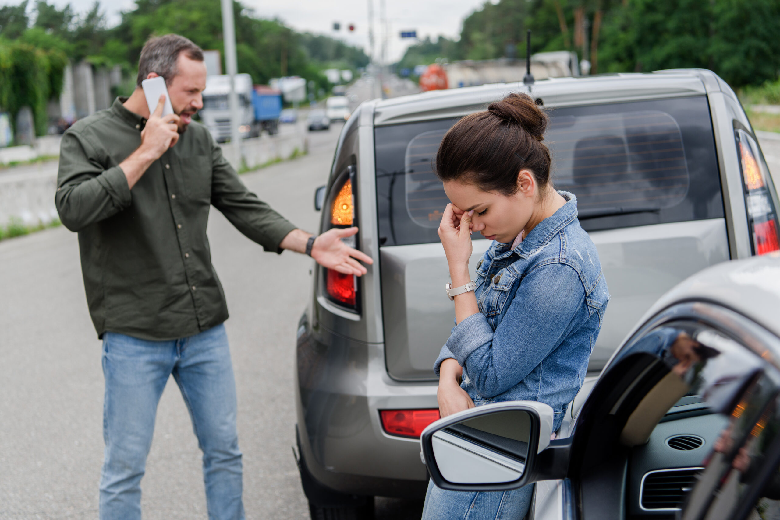 man upset after rear end accident