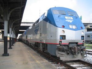 A photo of an Amtrak train. An Amtrak train derailed in Lakeland Florida.